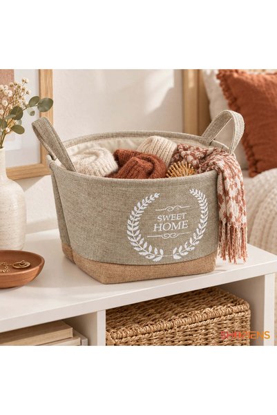 SHOPIENS Cos Textil Bej Cu Manere 30 cm