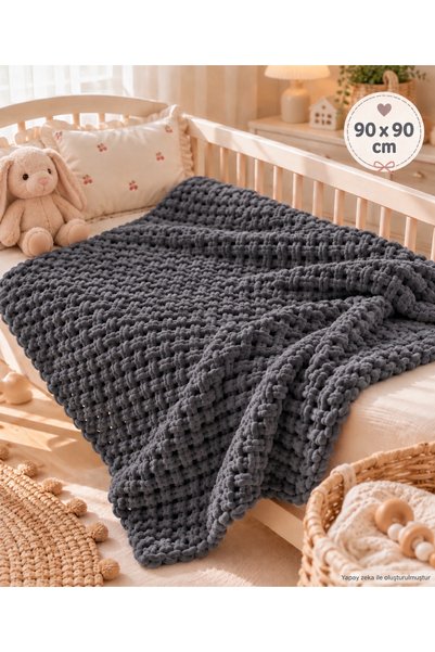 Genel Markalar El Örgüsü Alize Puffy Bebek Battaniyesi 90x90 cm – Antrasit Gr...