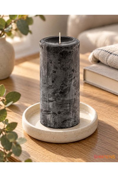 SHOPIENS Lumanare Inalta Neagra Cu Eucalipt 6.5x14 cm