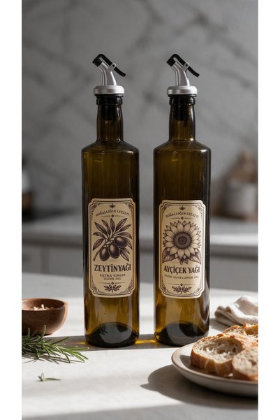 zezedesing 2'li 750 ML Amber Kahverengi Cam Yağdanlık Seti – Kehribar Renk Uz...