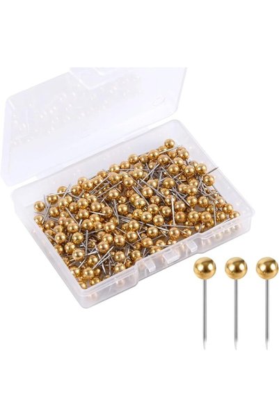 GENERAL Round Heads Plastic Gold Map Pins with Storage Box. Suitable for Cork...