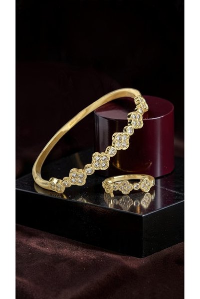 Dore Collection Marka Model Premium Çelik İkili Kelepçe Yüzük Takı Seti