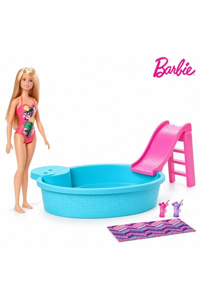 Barbie Papusa Cu Piscina Si Tobogan Jucarie Fetite Cadou Craciun Set Joaca Cr...