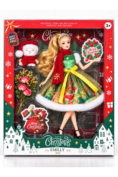 OEM Păpușă de Crăciun 30 cm, Rochie Verde, Figurină Moș Crăciun și Accesorii,...