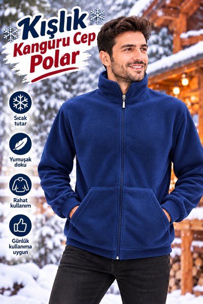 Qett Unisex Windproof Outdoor Full Zip Fleece Jacket Cardigan with Kangaroo P...