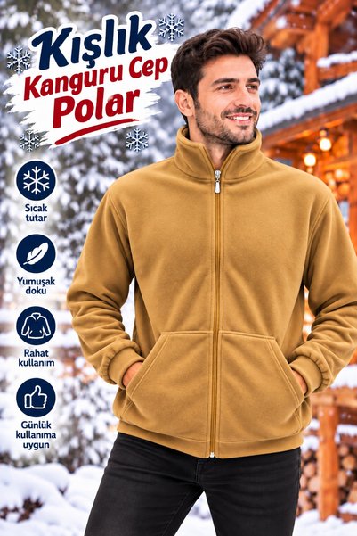 Qett Unisex Windproof Outdoor Full Zip Fleece Jacket Cardigan with Kangaroo P...