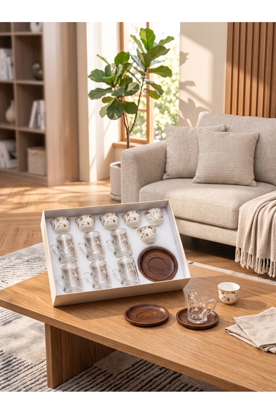 Generic Brand طقم فناجين قهوة وأكواب شاي فاخر مع صحون ستانلس ستيل بتصميم أنيق...