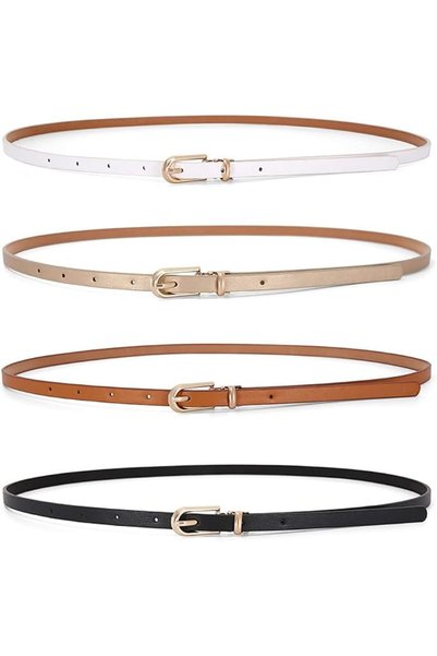 OriTi 4 Pack Women Skinny PU Leather Belts Slim Thin Belt for Dresses Jeans P...