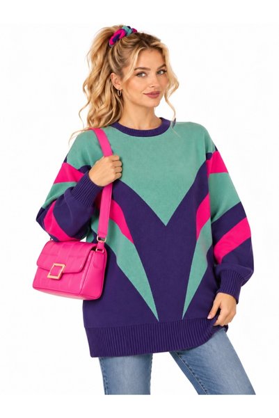 ModaAzen Turquoise Green Lilac Green Knitwear Eighties Sweater
