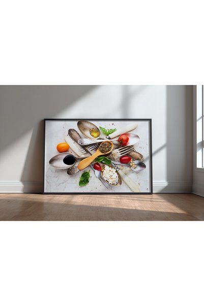 KEYFHOME Poster de masă din MDF cu ramă neagră, cu design lingură de salată, ...