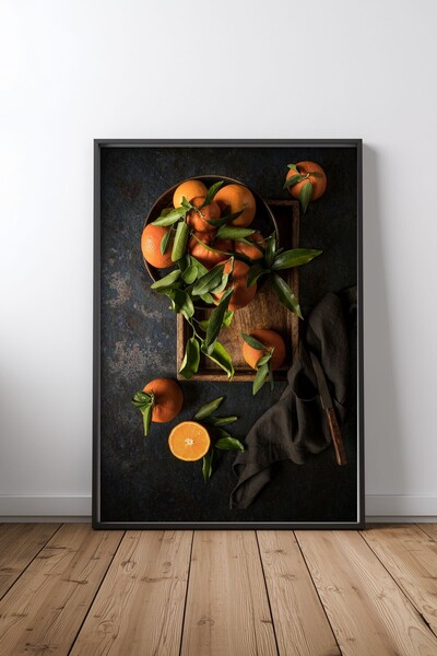 KEYFHOME Portocale Cadru negru MDF Tablou Poster Decor de perete pentru bucăt...