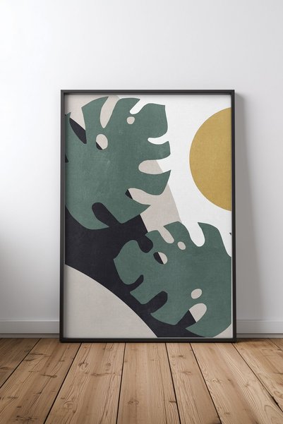 KEYFHOME Monstera Cut Out 01 Αφίσα ζωγραφικής σε μαύρο πλαίσιο MDF Δώρο διακό...