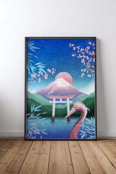 KEYFHOME Poster de pictură MDF cu ramă neagră Japonia 2, cadou pentru decorar...