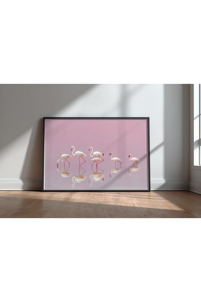 KEYFHOME Flamingos Design 2 Μαύρος πλαισιωμένος πίνακας MDF Αφίσα Δώρο Διακόσ...