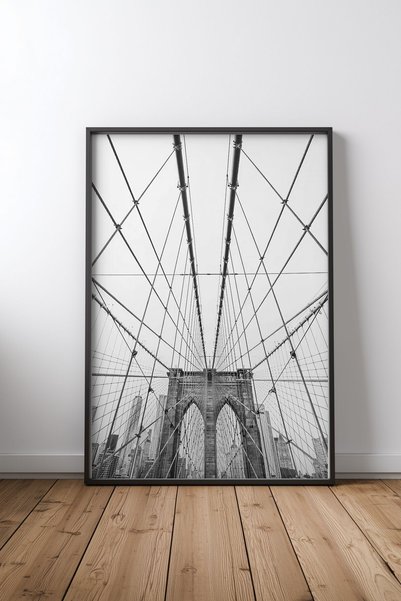 KEYFHOME Brooklyn Bridge Tablou MDF cu ramă neagră Poster Decor de perete pen...