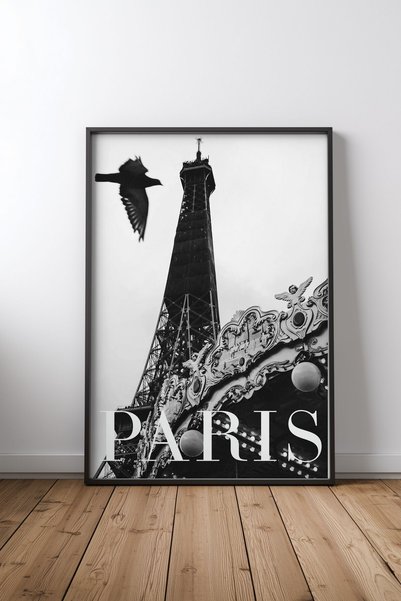 KEYFHOME Paris Dove crni uokviren MDF poster sa slikom, dekoracija zida za dn...