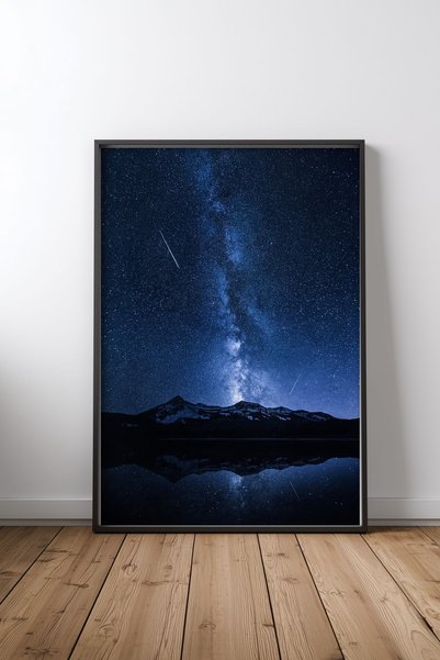 KEYFHOME Galaxii Reflecție Negru Cadru MDF Tablou Poster Living Decor de pere...