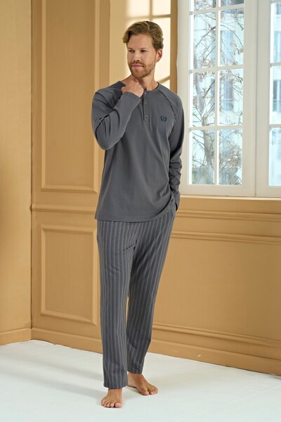 Relax Mode Erkek Antrasit Penye %100 Pamuk Patlı Pijama Takımı - 2276R