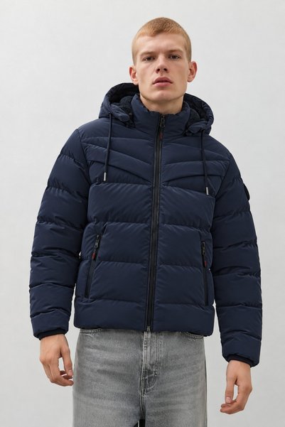 DAMGA JEANS Men's Casual Hooded Thick Puffer Jacket in Navy Blue