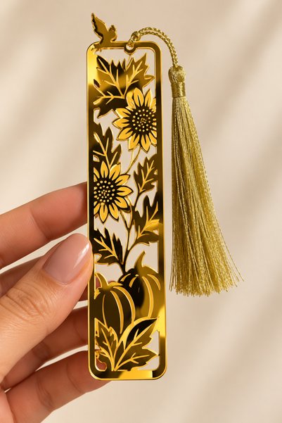 LMS GİFT 4X16 cm 2mm Mirrored Plexiglass Bookmark – Gold Color Tassels, Motif...