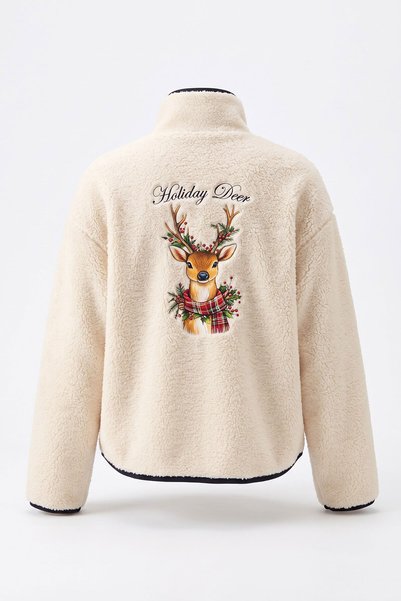 MAGARDE Premium Standing Collar Bambi̇ Fleece- Ecru