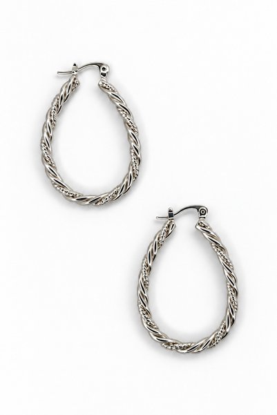 ÖZÇTAKI Steel Silver Design Hoop Earrings 316L Stainless Steel Women's Earrin...