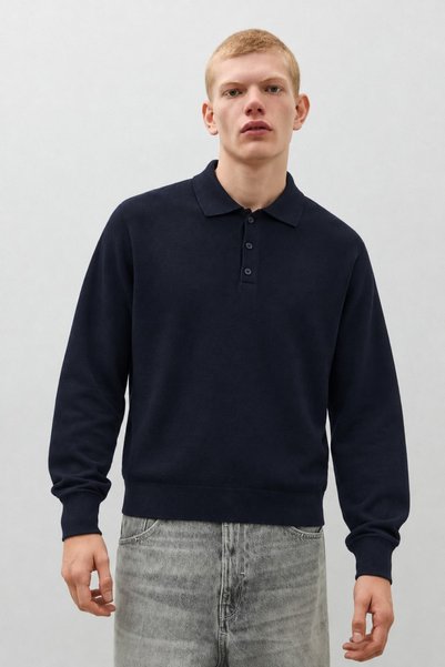 DAMGA JEANS Men's Polo Collar Buttoned Long Sleeve Navy Blue Sweater