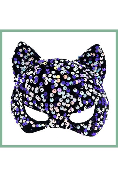 BŞK VİRGO Purple and White Sequined Party Mask on Black Velvet Fabric 16X14 c...