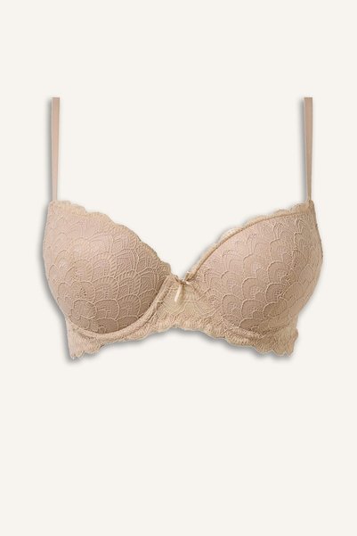 DeFacto Sutien tip tricou de bază, cu dantelă, micro-căptușit, cu push-up com...