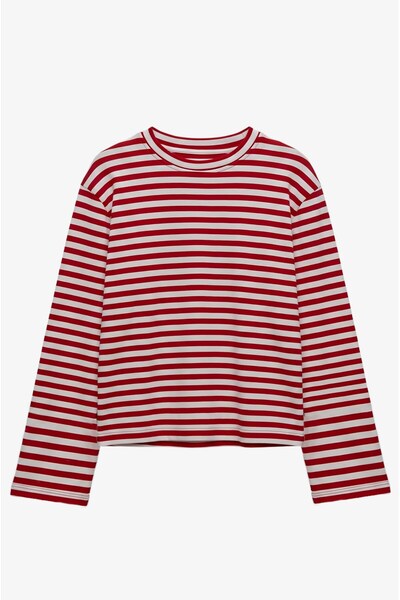 Havoş Red Pinstripe Wide Sleeve Sweatshirt