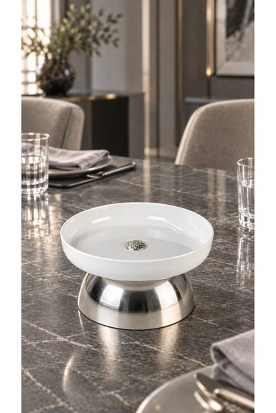 MAY HOME Metal Lüks Ayak Porselen Sunum Servis Kasesi