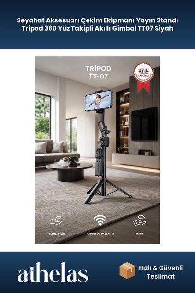 Athelas Seyahat Aksesuarı Çekim Ekipmanı Yayın Standı Tripod 360 Yüz Takipli Akıllı Gimbal TT07 Siyah