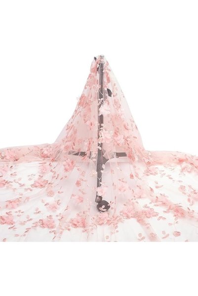SYOSI 3 Yards Pink 3D Embroidered Floral Mesh Fabric, 59 Inch Wide Soft Lace ...