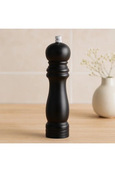 ASTRALTECH Siyah Ahşap Tuz Ve Baharat Öğütücü - Büyük (Ø4.5 Cm X 19.5 Cm)