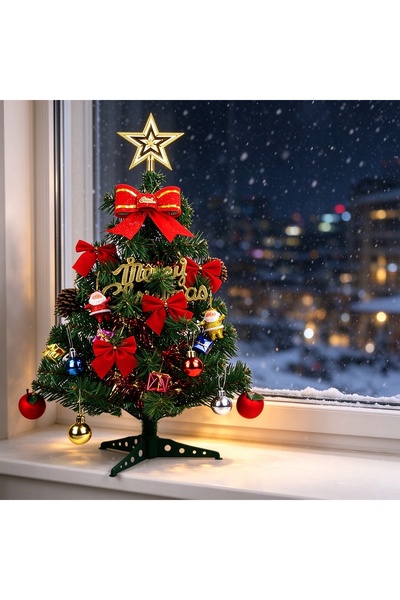 BESTONE 60cm Mini Christmas Tree with DIY Ornaments, Tabletop Xmas Tree with ...