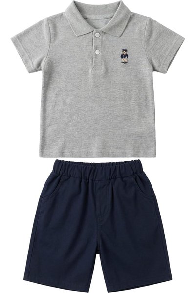 Generic Toddler Boys 2-Piece Polo Shirt Set, Bear Embroidered Short Sleeve To...