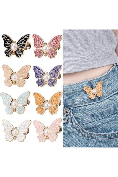 TERRIFI 8Pcs Pant Waist Tightener, Butterfly Detachable Clips Jean Buttons fo...