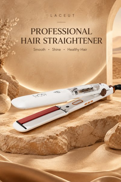 LAC BEAUTY Professional Hair Straightener, White Wide Plate Flat Iron, Digital Adjustable Temperature Salon Styling Tool for Smooth Hair