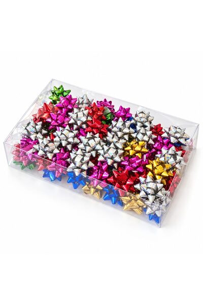 The Hub Set of 90 Decorative Star Ribbons, PVC, Laser Effect, 5 cm, Box 30 x ...
