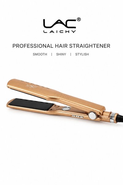 LAC Professional Wide Plate Hair Straightener, Gold Ceramic Flat Iron with Adjustable Temperature, Salon Hair Styling Tool for Silky Smooth Hair