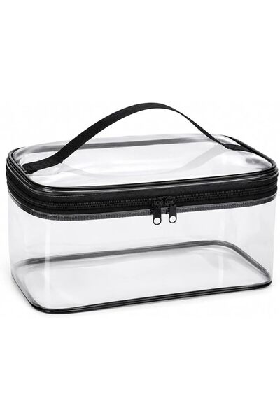 GENERAL حقيبة مستحضرات تجميل شفافة من PVC، مقاس 24×17×10 سم، بسحاب مزدوج ومقب...
