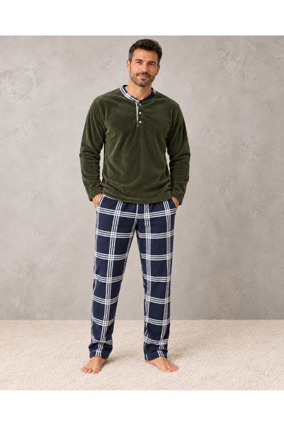 embody Cocolino Ανδρικές Αφράτες Χοντρές Φλις Πιτζάμες, Χακί Μπλούζα και Ναυτ...