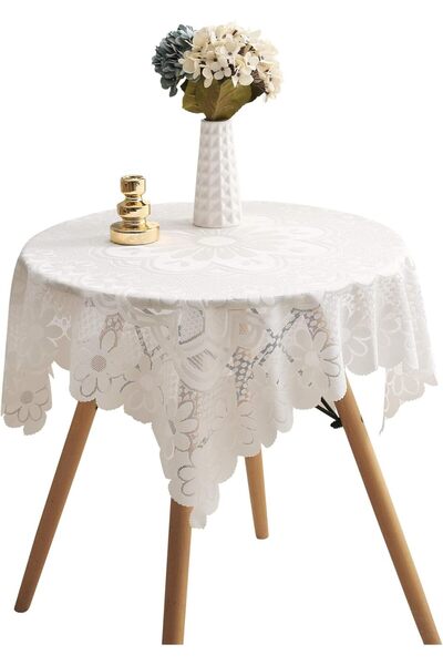 Generic Square Tablecloth, Ivory Crochet Cover for Coffee Table, Sunflower