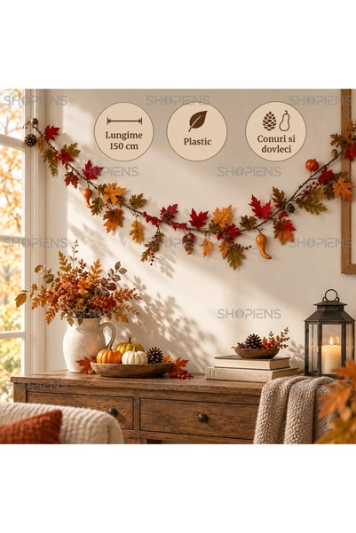 SHOPIENS Ghirlanda Rustica Cu Dovleci Conuri Si Frunze 150 cm Shopiens®