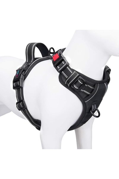 PHOEPET حزام للكلاب مانع للسحب، متوسط الحجم، عاكس للضوء، بمشبك أمامي ومقبض، ق...