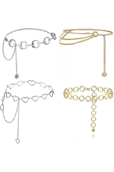 Generic Women's 4pcs Metal Waist Chain Belts - Adjustable Multilayer Chain Be...