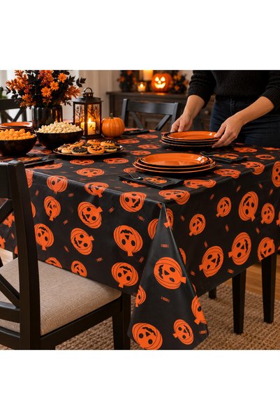 SHOPIENS Fata De Masa Neagra Cu Dovleci Portocalii 178 x 132 cm Shopiens®