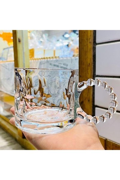 Generic كوب زجاجي عالي الجودة مقاوم للحرارة، بمقبض فقاعي، تصميم مبتكر، شفاف، ...