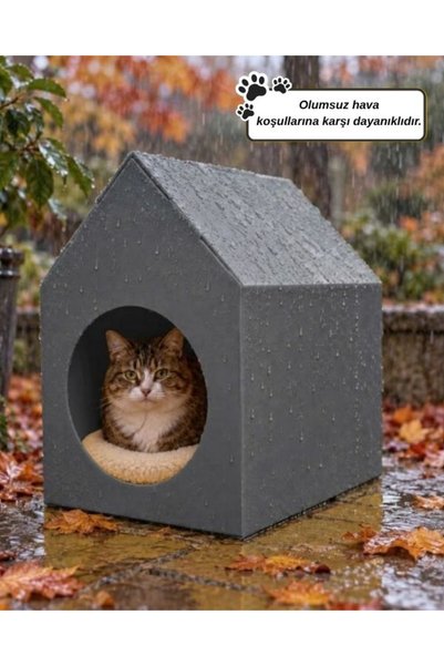 Temel Özel Üretim Plastik Kedi Evi Gri
