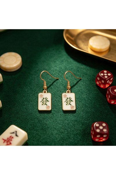 Choice Facai Chinese-Style Mahjong Ear Hooks, Fun Fortune Red Oil-Drip Earrin...
